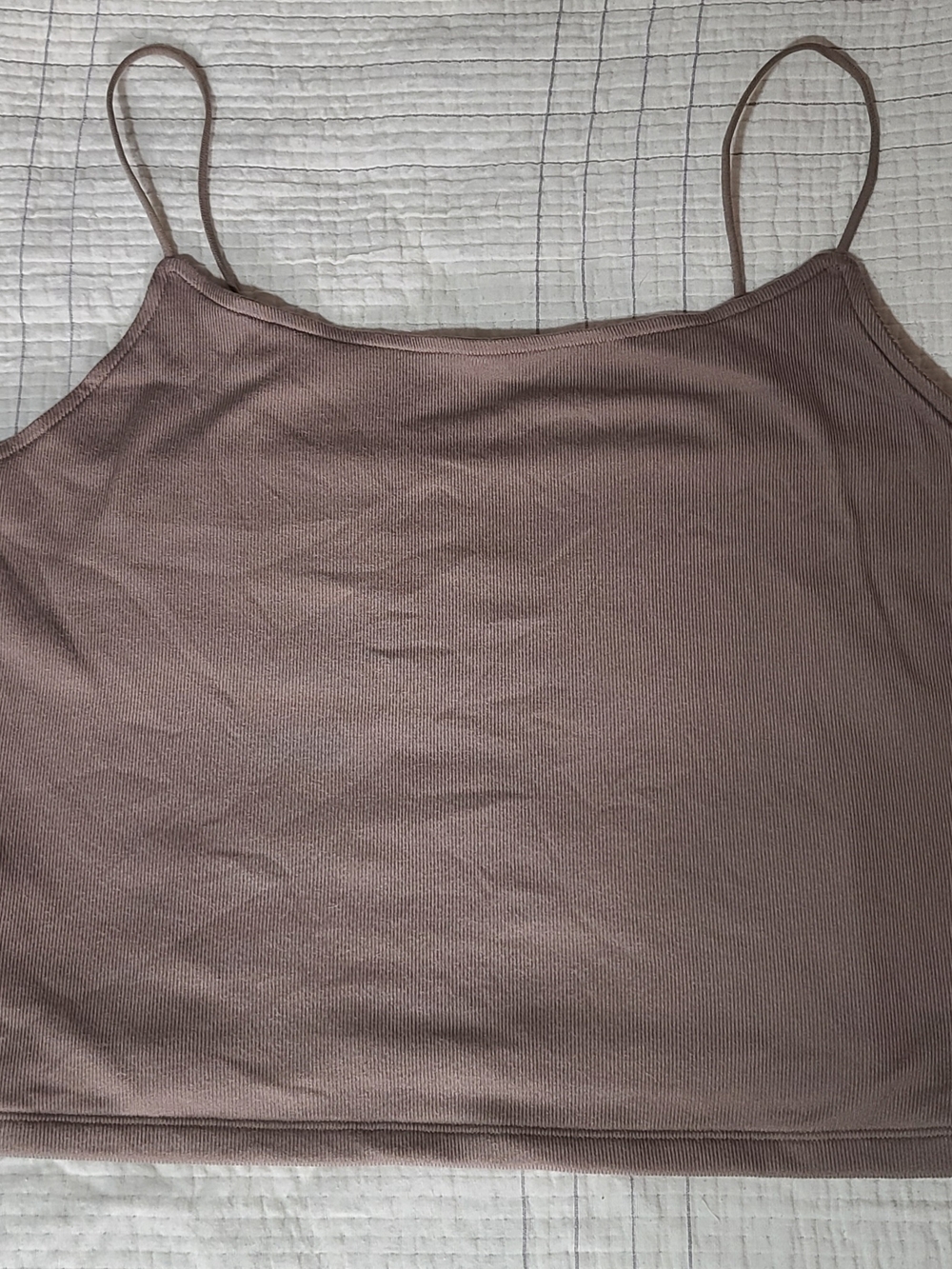 American Eagle Outfitters Ribbed Spaghetti Strap Crop Top - Mauve Taupe